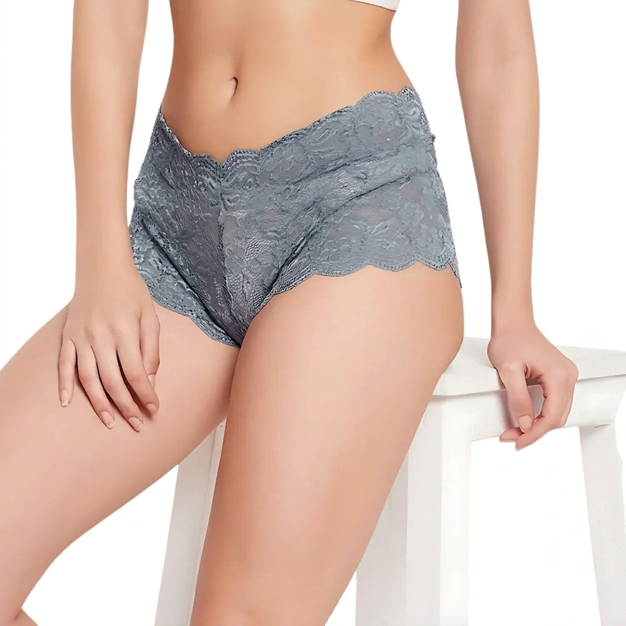 Women's Floral Lace Boyshort Panty – Grey