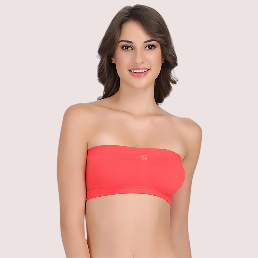 Sensual Coral Red Tube Bandeau Bra Top for Her