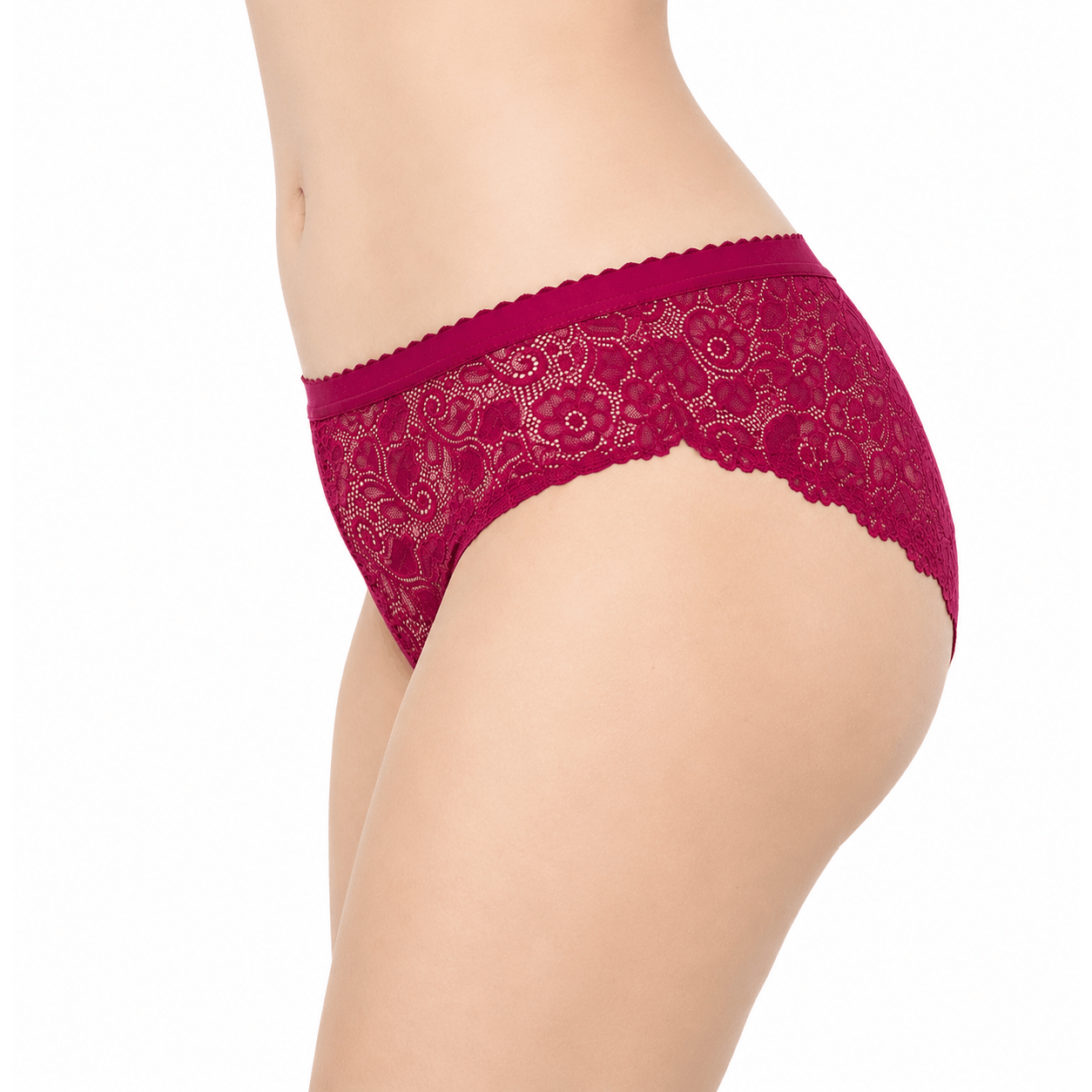 Women's Wine Floral Lace Mid-Rise Panty