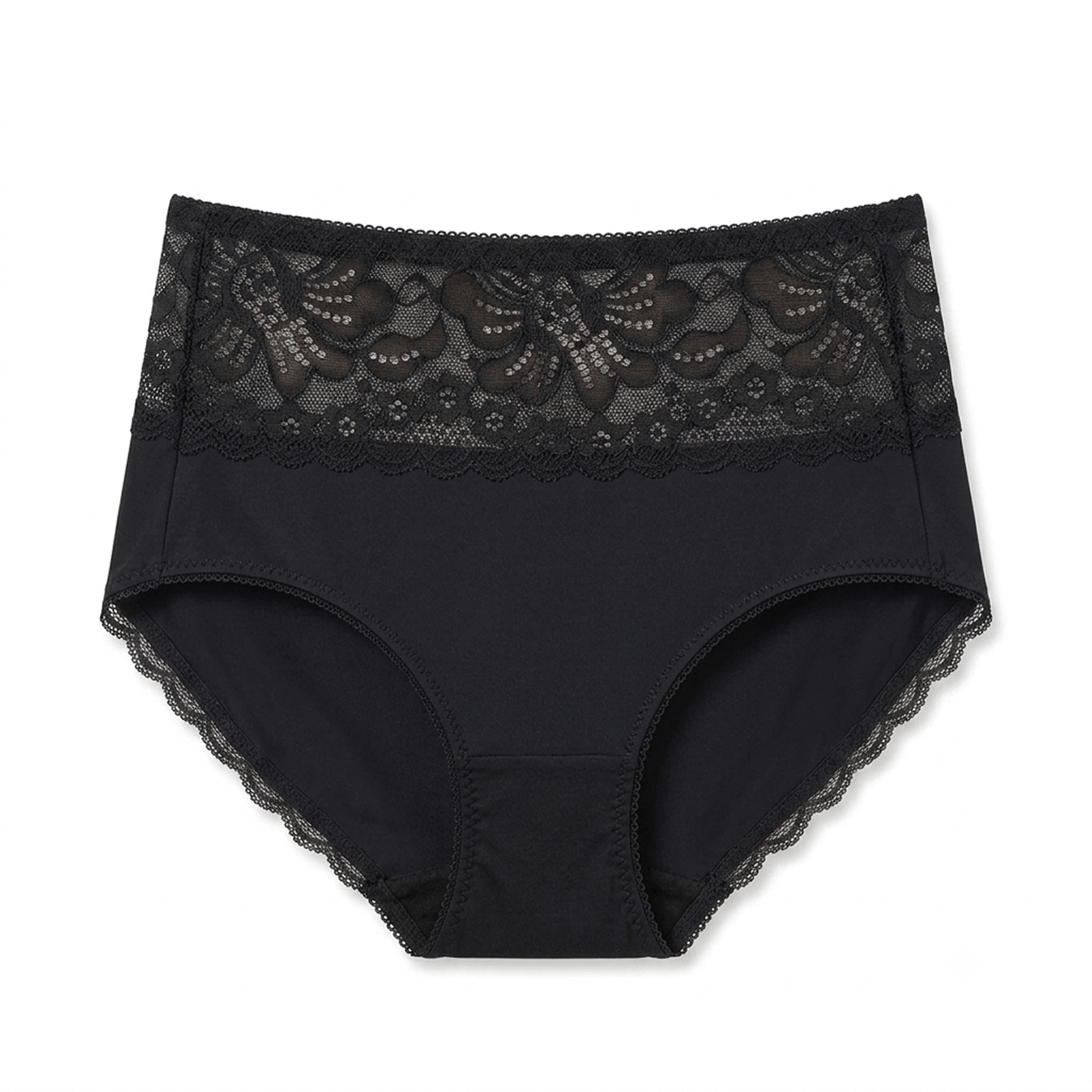 Women's Black Floral Lace Mid-Rise Panty
