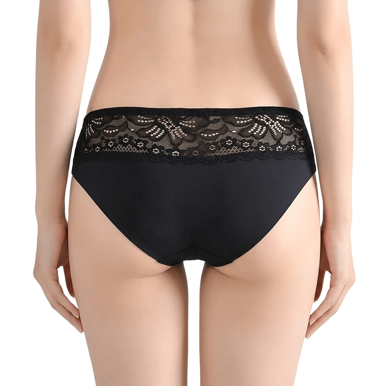 Women's Black Floral Lace Mid-Rise Panty