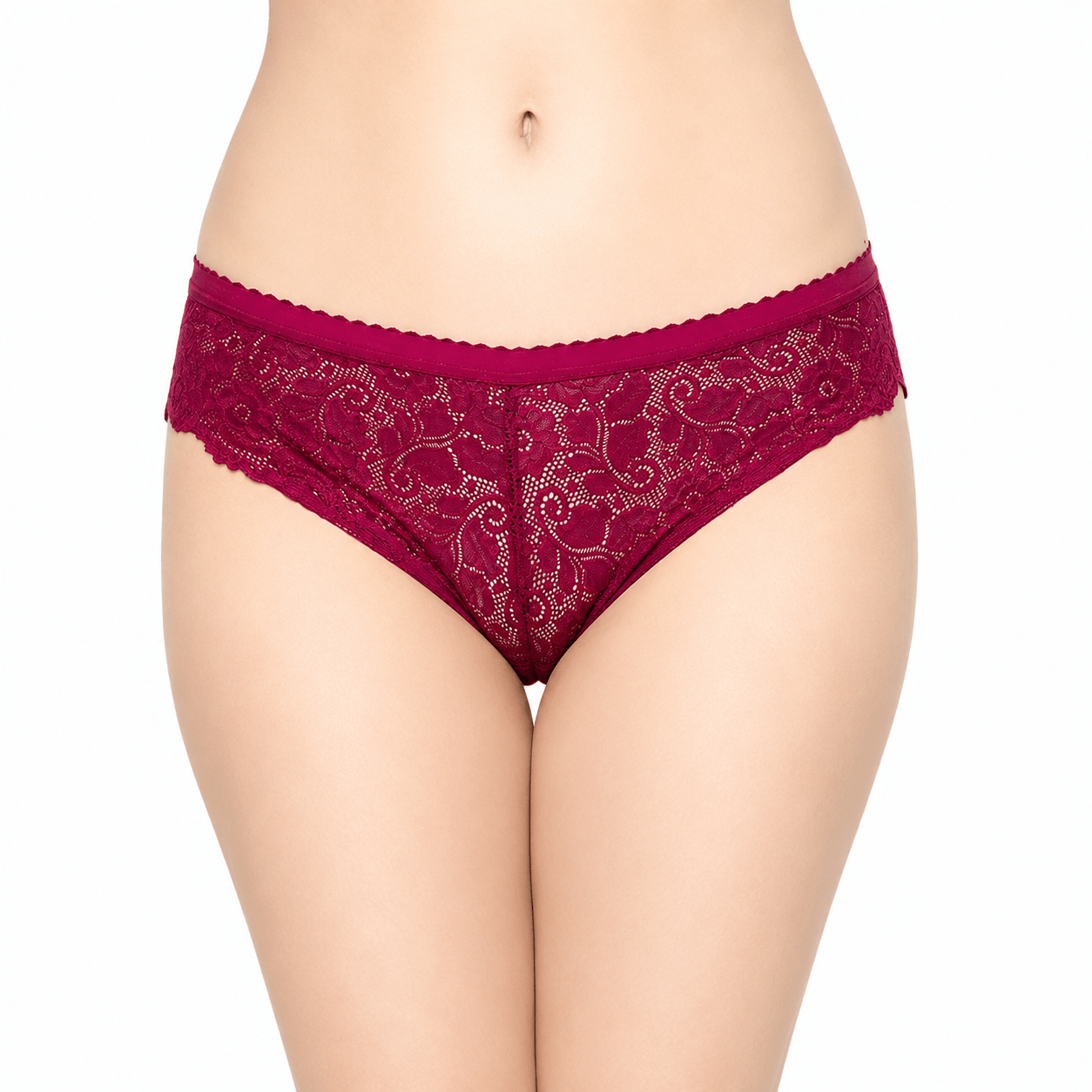 Women's Wine Floral Lace Mid-Rise Panty