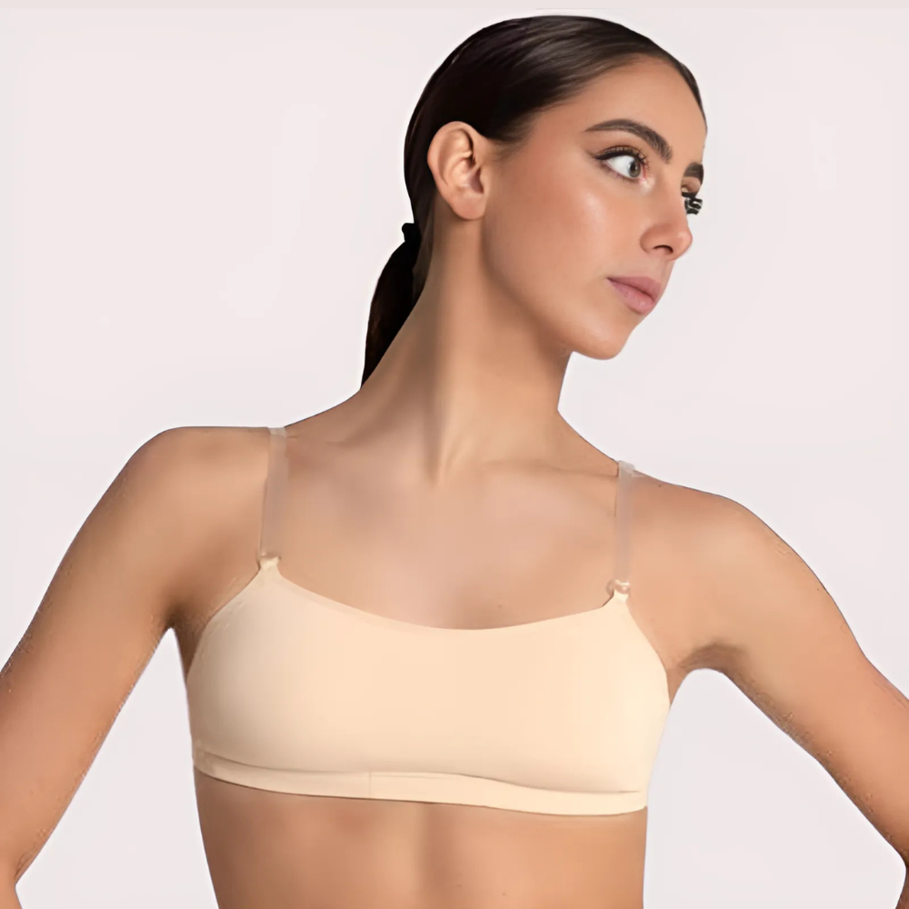 Sensual Tube Bandeau Bra with Transparent Straps in Nude