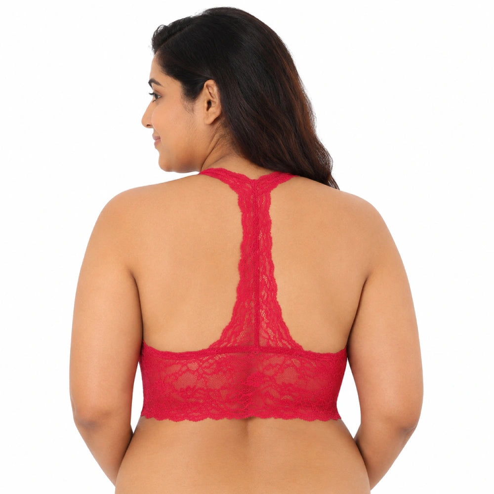 Women's Floral Lace Halter Neck Bralette – Wire-Free Non-Padded Soft Cup Bra