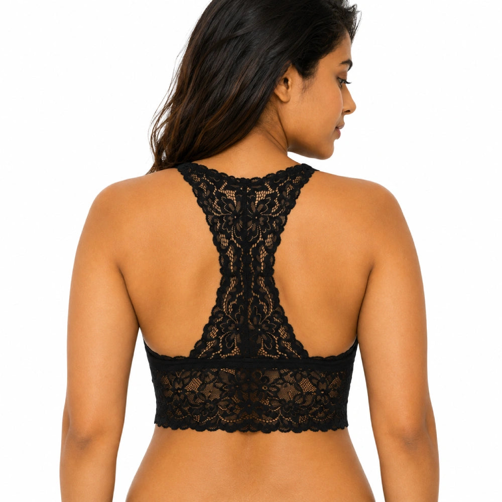 Women's Deep V-Neck Lace Bralette – Wire-Free Non-Padded Soft Support Bra