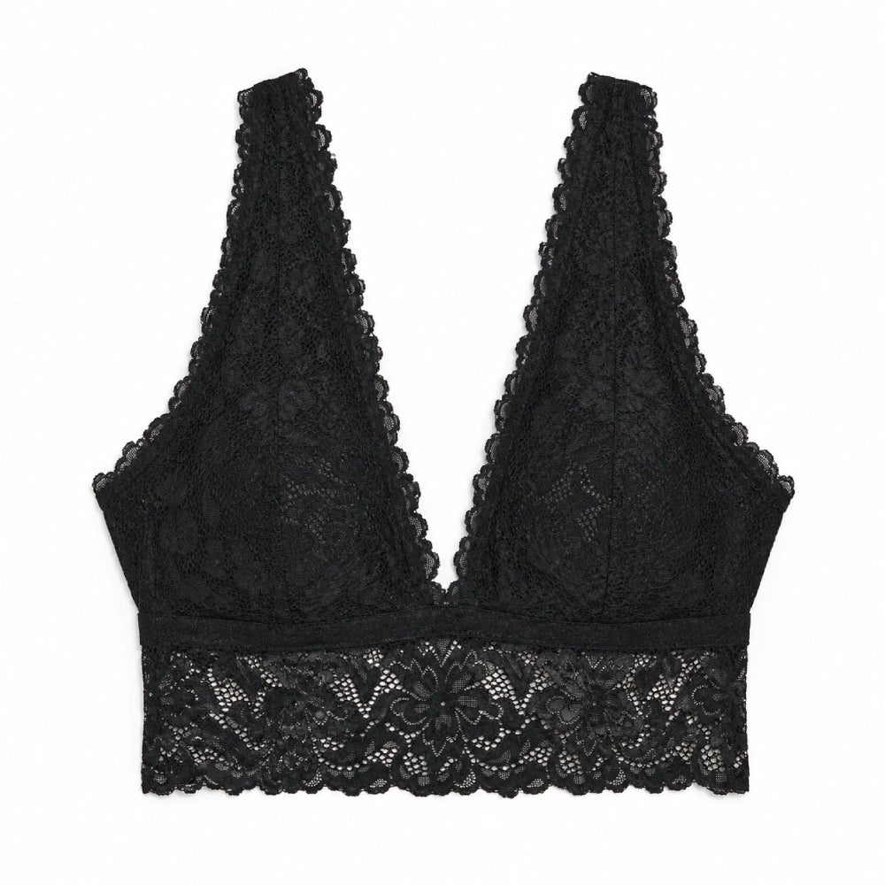 Women's Deep V-Neck Lace Bralette – Wire-Free Non-Padded Soft Support Bra