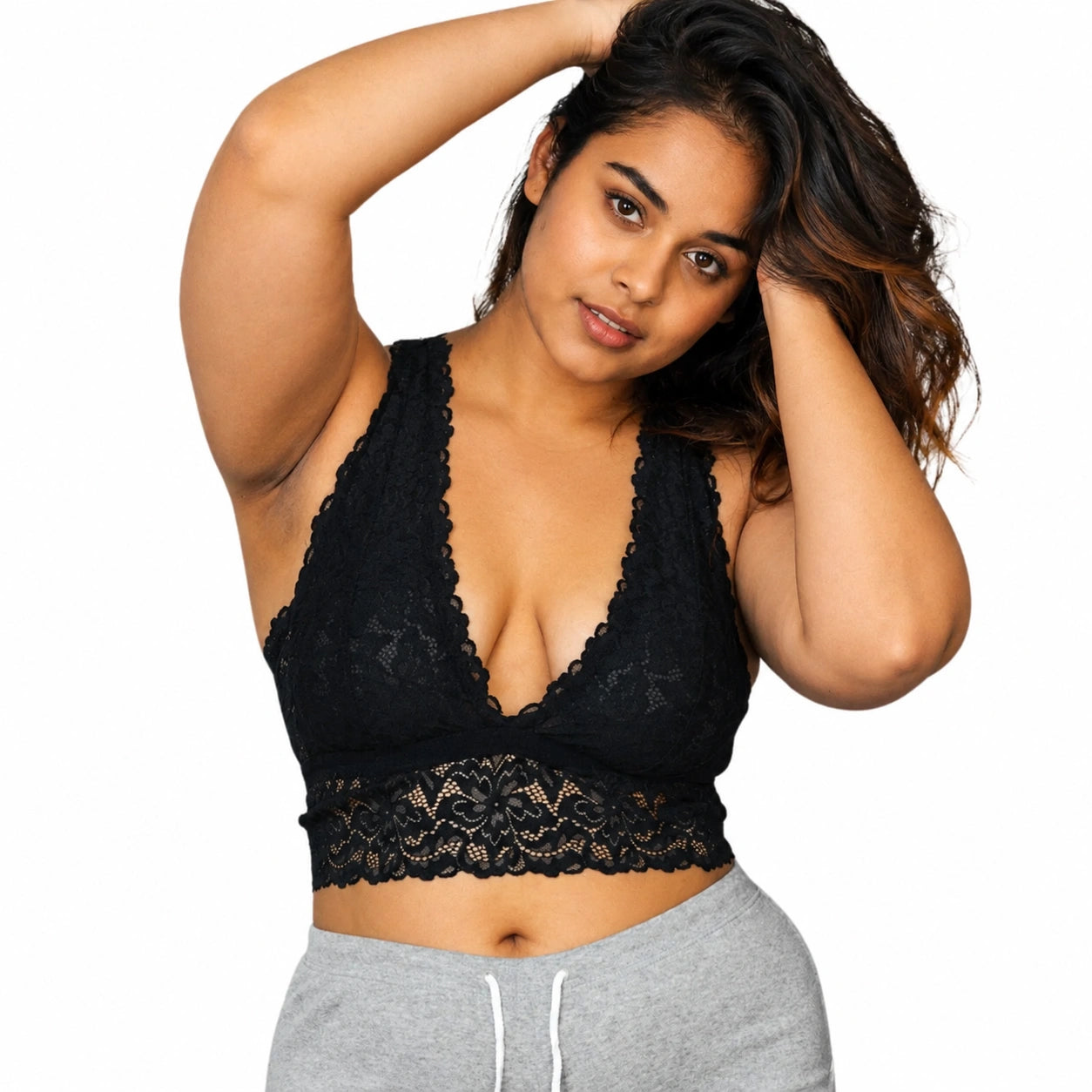 Women's Deep V-Neck Lace Bralette – Wire-Free Non-Padded Soft Support Bra