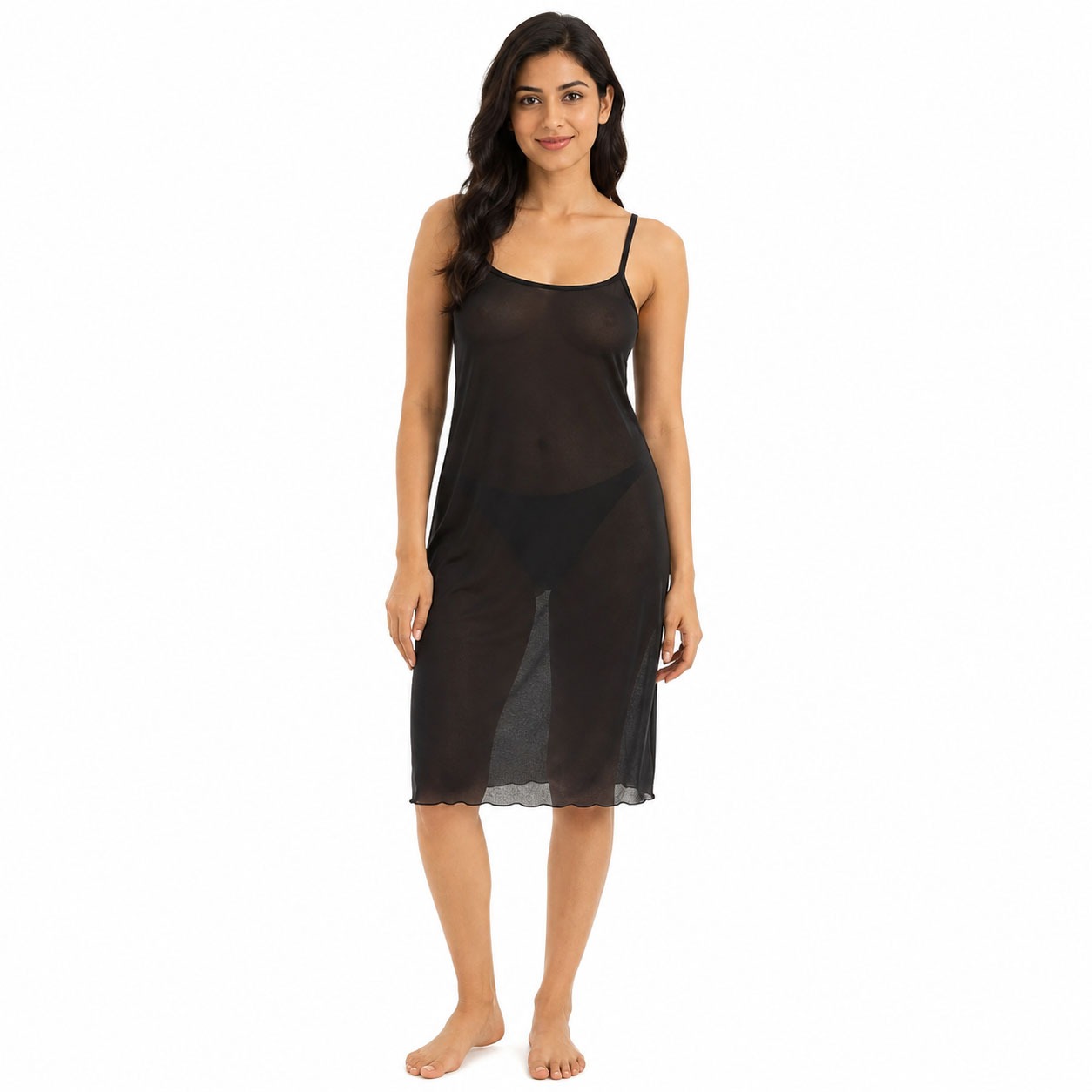 Women's Sheer Mesh Sleeveless Babydoll Slip Dress