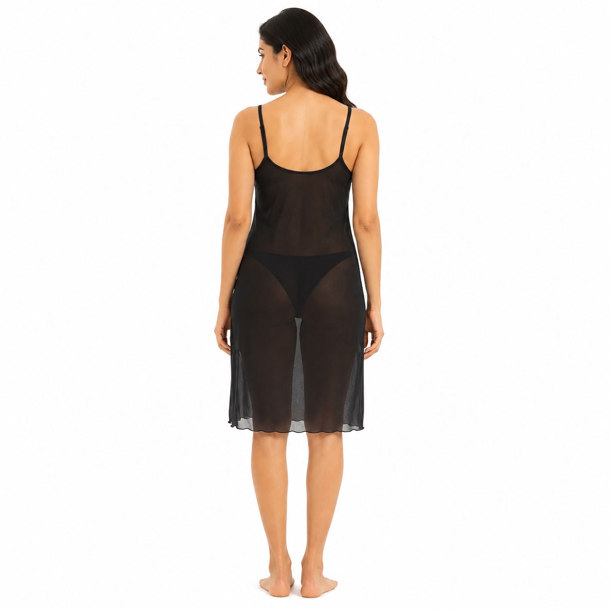 Women's Sheer Mesh Sleeveless Babydoll Slip Dress