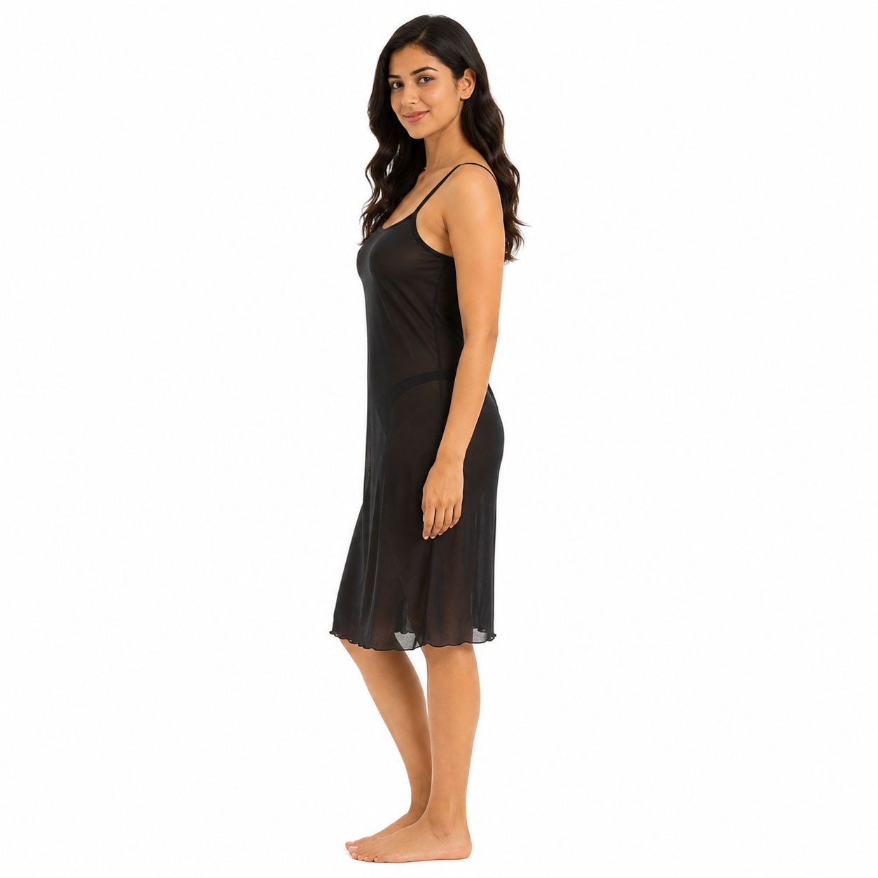 Women's Sheer Mesh Sleeveless Babydoll Slip Dress