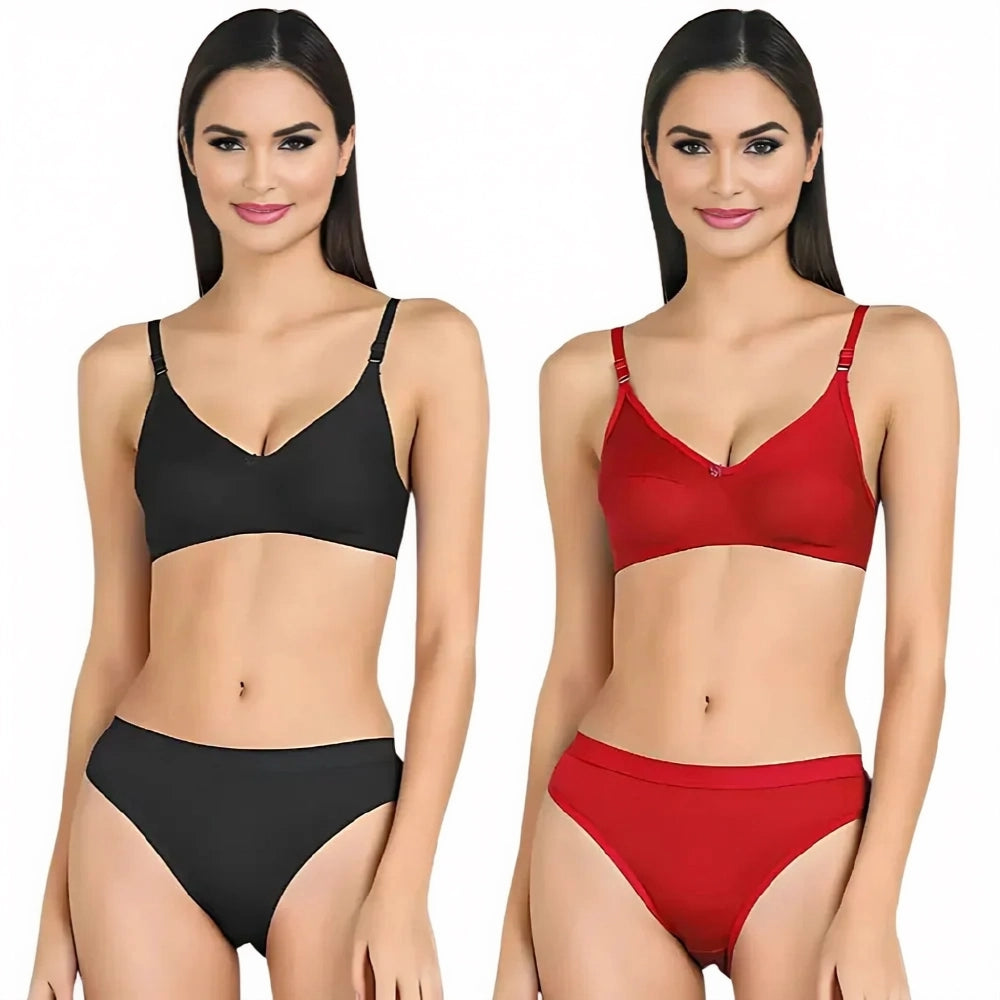 Women's Cotton Non-Padded Wire-Free Bra & Panty Set (Pack of 2)